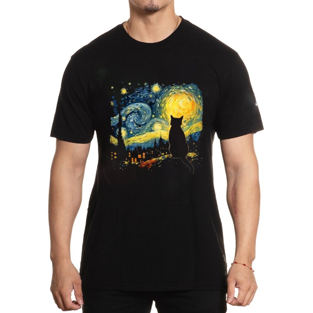 Cat Starry Night Van Gogh Cat For Cat Lover Cat Mom Cat Dad T-Shirt